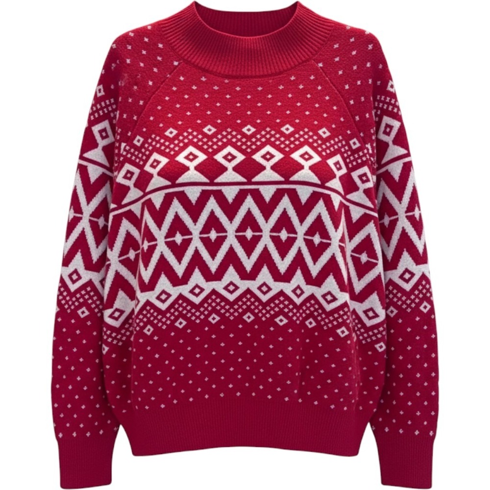 Old Navy SoSoft Mock Neck Red Fair Isle Sweater Plus Size 3X
